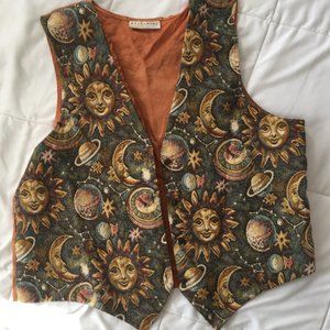 Vintage Partners Moon and Stars Tapestry Vest Unisex
